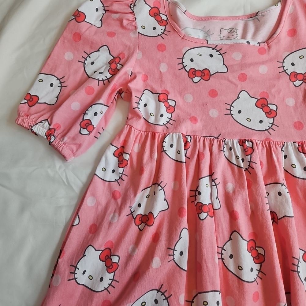 NEW Hello Kitty Pink and White Polka Dot 3/4 Sleeve Dress